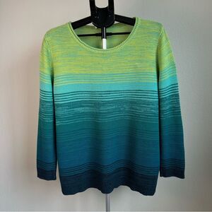 Collection L Ombre Knit Sweater Green Blue Cotton‎ Blend Pullover Women 16